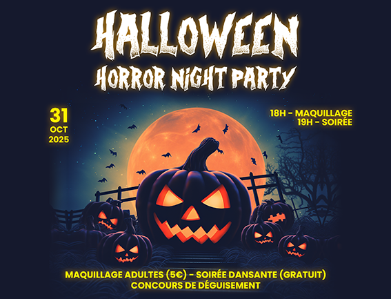 Soirée dansante Halloween HORROR NIGHT PARTY // vendredi, 31 octobre 2025, 19:00